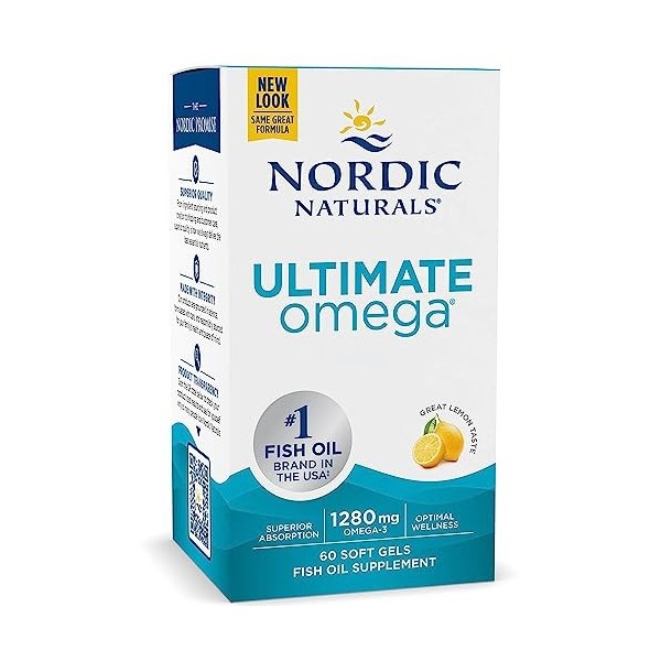 Nordic Naturals, Ultimate Omega-3, 1280mg, avec EPA et DHA, Haute Dosé, Goût Citron, 60 Capsules molles, Testé en Laboratoire