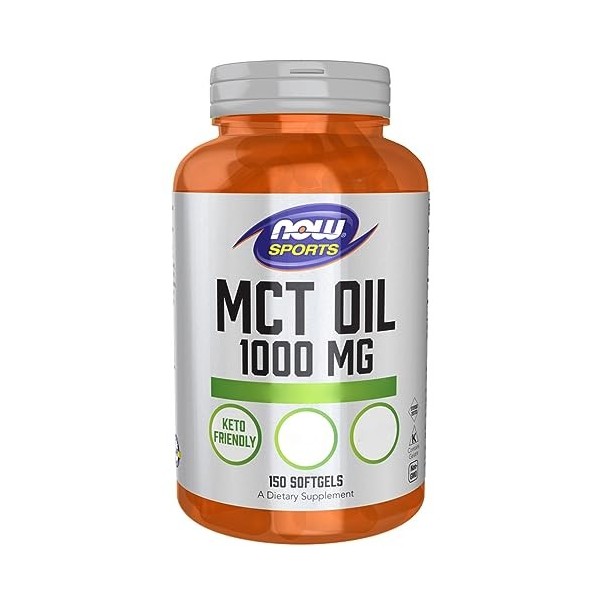 Now Foods MCT Oil, 1000mg, Triglycérides à chaîne moyenne dhuile de coco et de palmiste, Haute dose, 150 capsules molles, Te