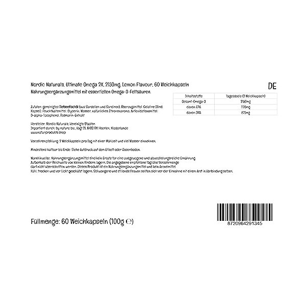 Nordic Naturals, Ultimate Omega 2X, 2150mg dOméga-3, Huile de Poisson avec EPA et DHA, 60 Capsules molles, Goût Citron, Test