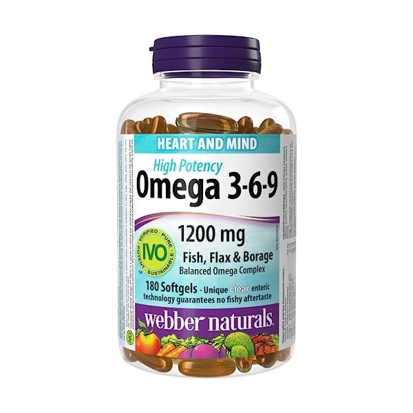 Webber Naturals Omega 3-6-9 High Potency Fish, Flax & Borage 1200 mg 180 Softgels