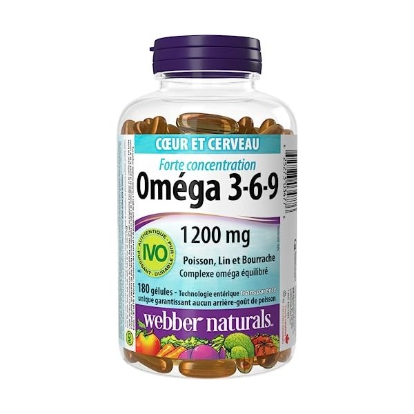 Webber Naturals Omega 3-6-9 High Potency Fish, Flax & Borage 1200 mg 180 Softgels