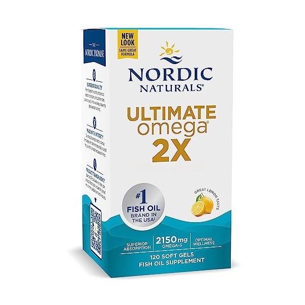 Nordic Naturals, Ultimate Omega 2X, 2150mg dOméga-3, Huile de Poisson avec EPA et DHA, 120 Capsules molles, Goût Citron, Tes