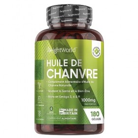 Huile de Chanvre 1000 mg, 180 Gélules 6 Mois - Huile Pressée à Froid - Source dAcides Gras Essentiels, Omega 3 6 9 - Antio