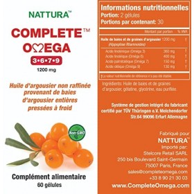 OMEGAS COMPLETS 3-6-7-9 * Huile dargousier pure de haute qualité provenant de fruits entiers d’argousier sauvage, non raffin