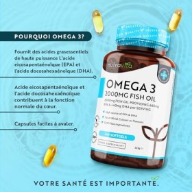Omega 3 Huile de Poisson Sauvages 2000mg - 240 Oméga 3 Gélules 120 Jours - Huile à Haute Concentration en EPA 660mg & DHA 4