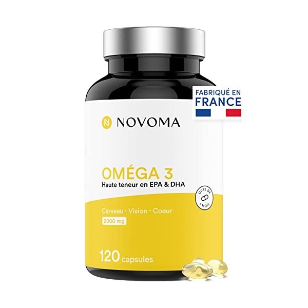 NOVOMA Oméga 3 Huile de Poisson Epax® 2000mg /j, Pure et Concentrée, 120 capsules, Riche en EPA et DHA & Vitamine E, Omega 3 