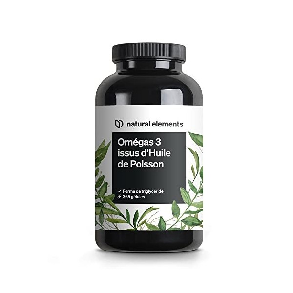 Omega 3 huile de poisson sauvages 2000mg – 365 oméga 3 gélules – huile à haute concentration en EPA 360mg & DHA 240mg – proce