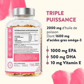 Huile de Poisson Sauvage 2000mg: Fournit 1000mg EPA + 500mg DHA par dose 2 gélules - Complement Alimentaire Concentration P