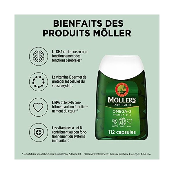 Moller’s ® | Capsules oméga-3 | Huile de poisson | Complément alimentaire nordique doméga-3 avec EPA, DHA, vitamines A, D et