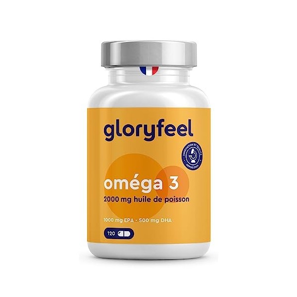 Omega 3 2000mg, Oméga 3 rTG Forme Triglycérides Réestérifiées, 1.000mg EPA + 500mg DHA, Capsule Huile de Poisson Omega-3 à Fo