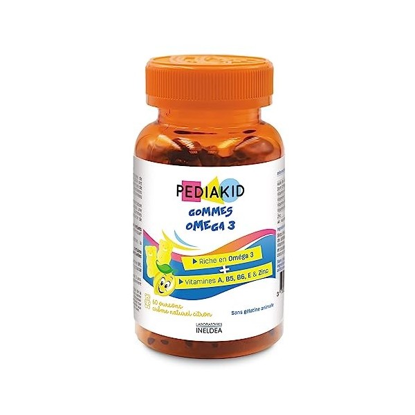 PEDIAKID - Gommes Oméga 3 - Formule Naturelle au Délicieux Arôme de Citron - Soutient les Fonctions Cognitives - Favorise la 