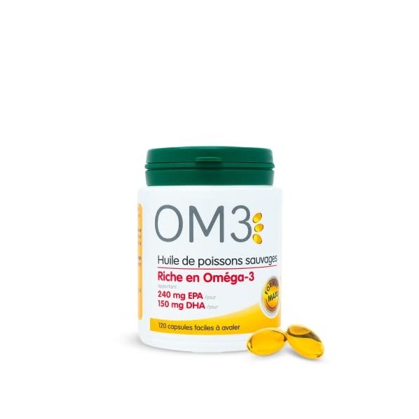 OM3 - Huile de poisson sauvages riche en Oméga 3-Fonction cardiaque normale - Maxi format - 120 capsules