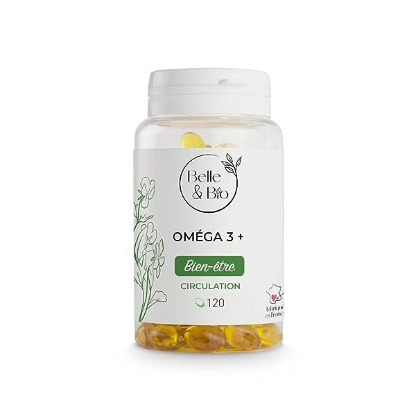 OMEGA 3+ & SANTÉ CARDIAQUE - Omega 3+ EPA et DHA - 120 capsules - Cure 1 mois - Complément Alimentaire BELLE&BIO - Fabriqué e