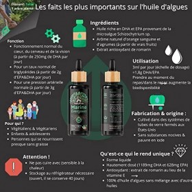 NatuRise® Oméga 3 Vegan - Huile dAlgues - 1822mg de DHA, EPA & DPA - Hautement dosé - Testé en laboratoire - Forme Triglycér
