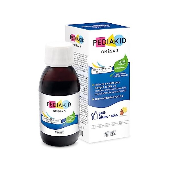 PEDIAKID - Complément Alimentaire Naturel Pediakid Oméga 3 - Formule Exclusive au Sirop dAgave - Riche en DHA - Favorise le 