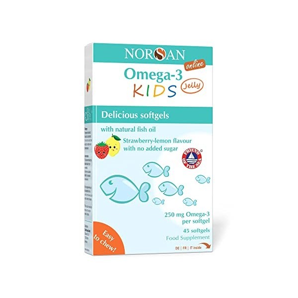 NORSAN Omega 3 KIDS Jelly 45 pastilles hautement dosées/omega 3 enfant 1.000mg par dose journalière/huile de poisson avec EPA