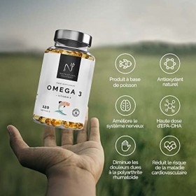 Oméga 3 concentration maximale EPA - DHA. Acides gras oméga 3 2 000 mg + vitamine E à base dhuile de poisson sauvage. 120 