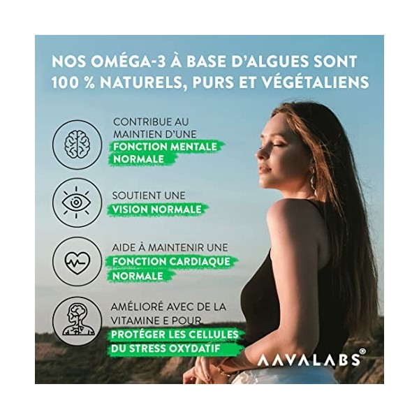 Omega 3 Vegan [1100mg] Oméga 3 dHuile dAlgue d’Origine Durable Hautement Dosé 600mg DHA + 300mg EPA par Dose - Complément