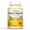 Huile dalgues Omega 3 Vegan 400 mg DHA par capsule, 60 capsules, soit 2 mois dhuile vegetale. Remplace huile de foie de mor