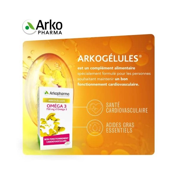 Arkogélules® Oméga 3 - Actifs dorigine marine pour un bon fonctionnement cardiovasculaire - 180 capsules