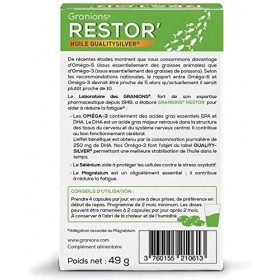 GRANIONS Restor, Contribue à réduire la fatigue, Apport en EPA/DHA, Oméga 3, Magnésium, Sélénium, 60 Capsules