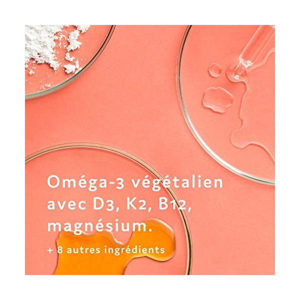 Omega 3 Vegan avec Vitamine D3, K2 et B12 + Magnésium, Biotine et 7 Vitamines - Multivitamines avec Huile Dalgues EPA DHA - 