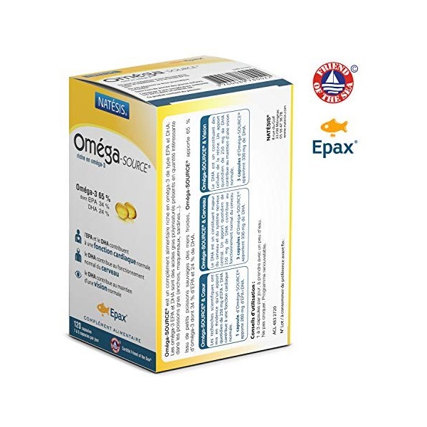 NATESIS - Huile Premium de Poissons Sauvages - Haute Concentration Oméga 3 : 65% EPA : 34%/DHA : 24% - Certifié EPAX - Fish