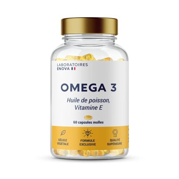 OMEGA 3 | Huile de poisson Ultra concentrée + Vitamine E | Riche en acides gras 700 MG EPA + 500 MG DHA par portion | Vision,