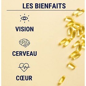 OMEGA 3 | Huile de poisson Ultra concentrée + Vitamine E | Riche en acides gras 700 MG EPA + 500 MG DHA par portion | Vision,