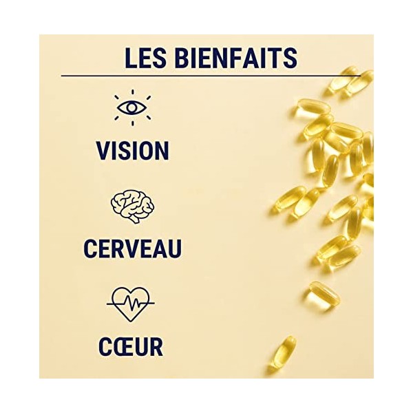 OMEGA 3 | Huile de poisson Ultra concentrée + Vitamine E | Riche en acides gras 700 MG EPA + 500 MG DHA par portion | Vision,