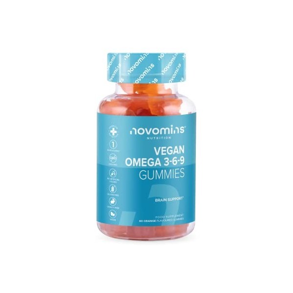 Novomins Gummies Oméga 3 6 9 – 1 Mois dApprovisionnement – Soutient la Santé du Cœur, du Cerveau et des Yeux – Végétalien – 