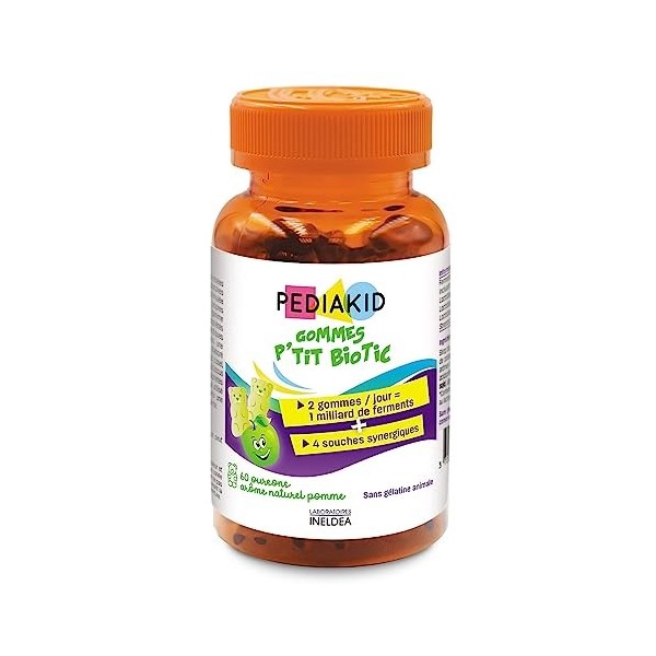 PEDIAKID - Gommes Ptit Biotic - Formule Naturelle au Délicieux Arôme de Pomme - Contribue à Enrichir la Flore Intestinale - 