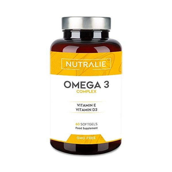 OMEGA 3 BIO-disponible Pure - Huile de Poisson Sauvage 2000 mg - Oméga 3 avec DHA EPA Vitamines D3 E - 60 Gélules Fish Oil Nu