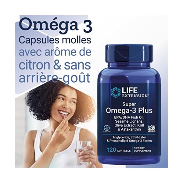 Life Extension, Super Omega-3, avec Huile de Poisson et Acides Gras Essentiels, Hautement Dosé, 240 Capsules molles, Testé en