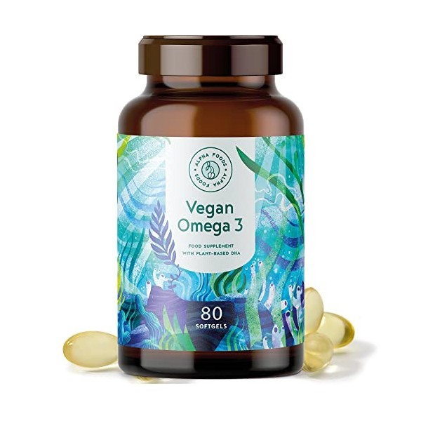 Oméga 3 vegan, pure & essentielle - 80 gélules - 1000 mg huile dalgues - DHA acides gras végétaux – Complément alimentaire f