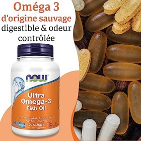 Now Foods, Ultra Omega-3 EPA et DHA , 90 Capsules, Testé en Laboratoire, Sans Gluten, Sans OGM