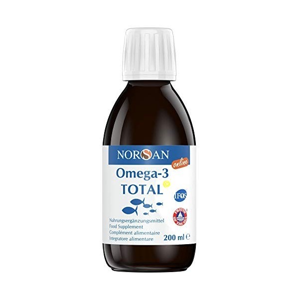 NORSAN Premium huile de poisson omega 3 Total Citron hautement dosé 200 ml / 2.000mg d’ omega 3 dose journalière/fish oil ome