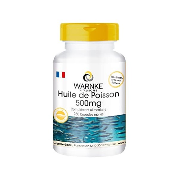 Gélules dHuile de Poisson 500 mg - 250 gélules molles - 30% domega-3 EPA et DHA | Warnke Vitalstoffe