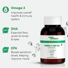 Green Velly Man Matterrs 7x Purified Omega 3 Fish Oil Softgel Capsules 1000mg Omega 3 with 360 mg EPA & 240 mg DHA | For Br