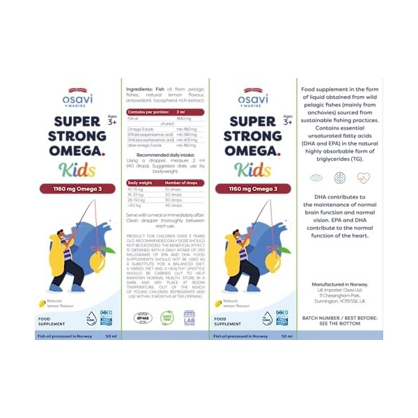 Osavi Super Strong Omega Kids, 1160mg Omega 3 Lemon - 50 ml.