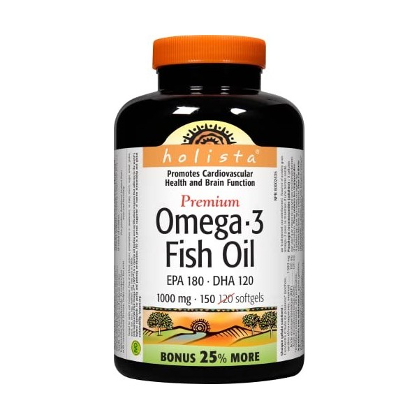 Holista Omega-3 Fish Oil Premium EPA 180/DHA 120, 1000 mg 150 Softgels