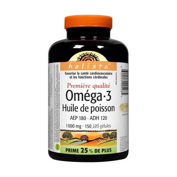 Holista Omega-3 Fish Oil Premium EPA 180/DHA 120, 1000 mg 150 Softgels