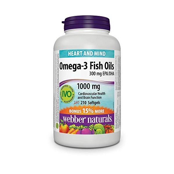 Webber Naturals Omega-3 Fish Oils 300 mg EPA/DHA 1000 mg 210 Softgels