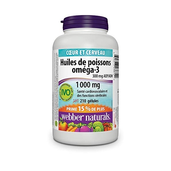 Webber Naturals Omega-3 Fish Oils 300 mg EPA/DHA 1000 mg 210 Softgels