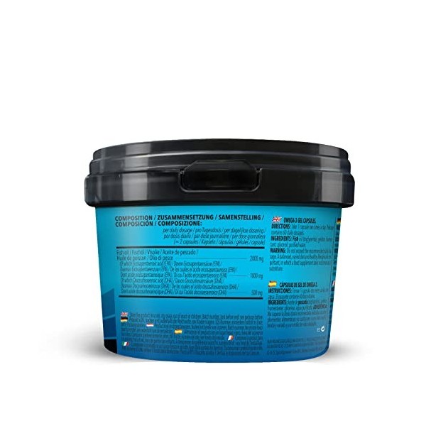 Bodylab24 Gélules Oméga-3 extrêmes, 1000mg dacide eicosapentaénoïque EPA & 500mg dacide docosahexaénoïque DHA , avec de 