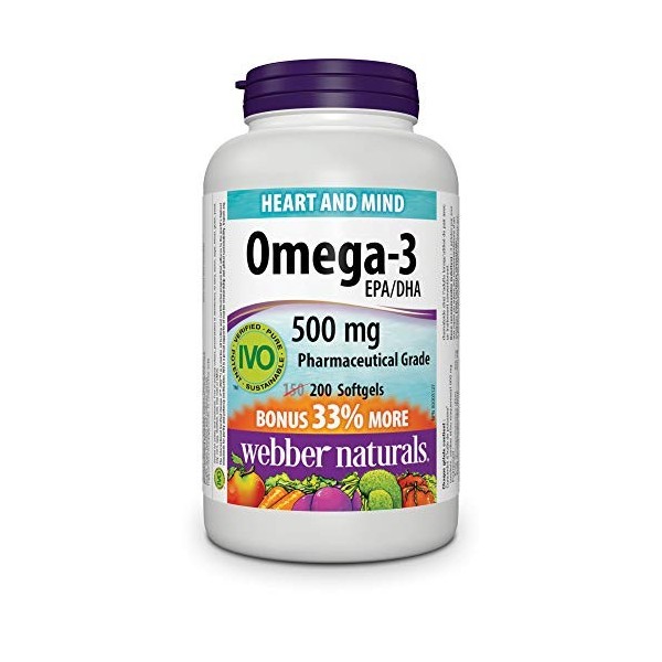 Webber Naturals Omega-3 Pharmaceutical Grade 500 mg EPA/DHA 200 Softgels