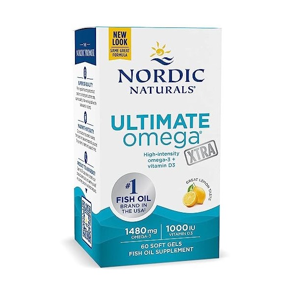 Nordic Naturals, Ultimate Omega Xtra, 1480mg, avec EPA, DHA et Vitamine D3, Haute Dosé, Goût Citron, 60 Capsules molles, Test