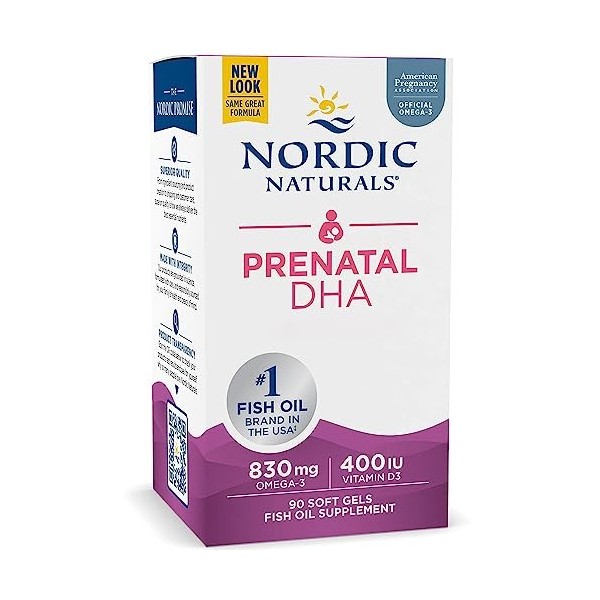 Nordic Naturals, Prenatal DHA, 830mg dOméga-3 avec EPA et DHA, Haute Dosé, Goût Fraise, 90 Capsules molles, Testé en Laborat