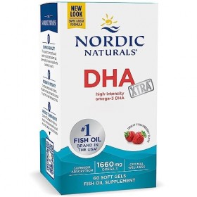 Nordic Naturals, DHA Xtra, 1660mg dOméga-3, Huile de Poisson avec EPA et DHA, Goût Fraise, 60 Capsules molles, Testé en Labo
