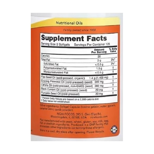 Now Foods Omega 3-6-9 1000 mg 250 gélules molles DHA, EPA